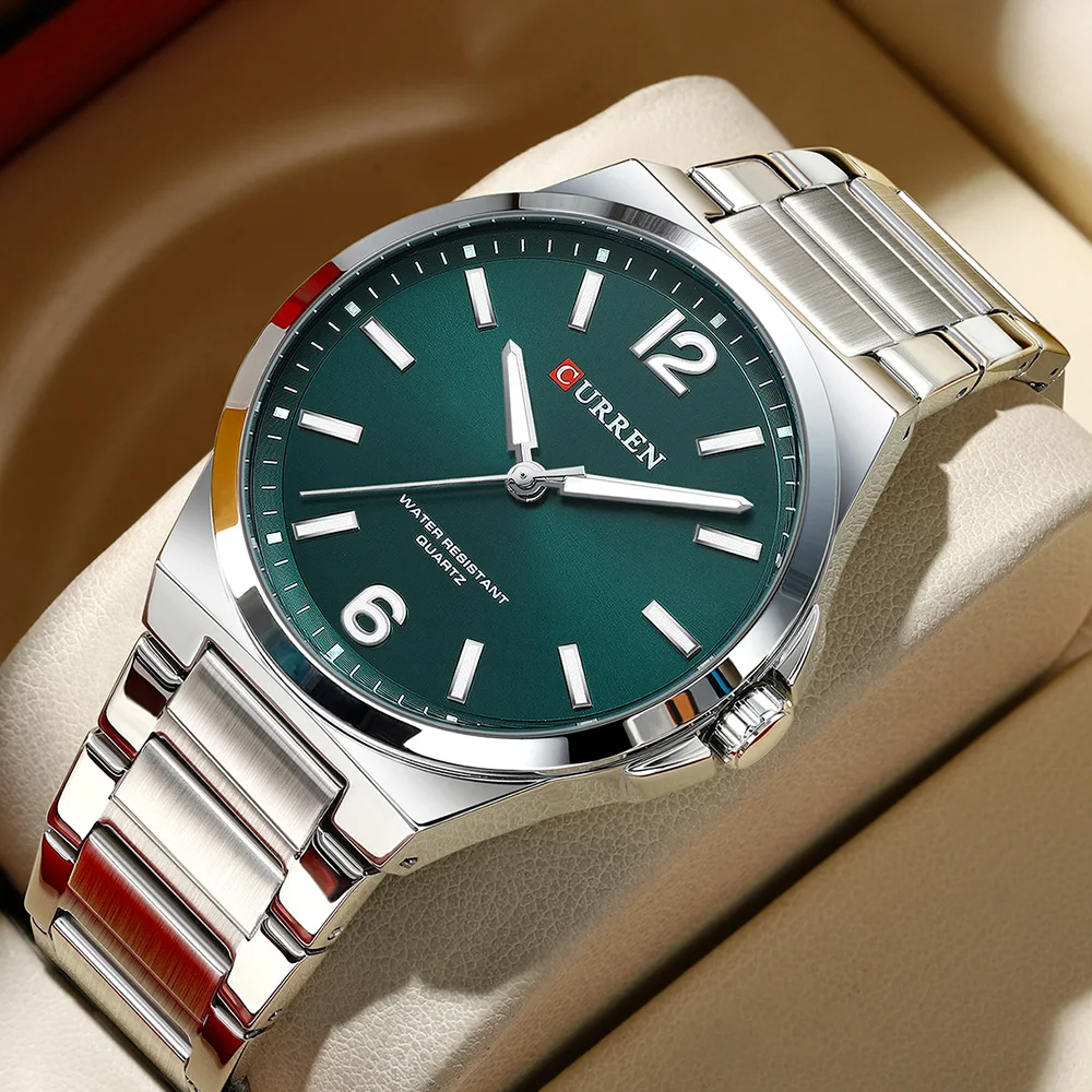 CURREN Fashion Square Men Business Watches Stainless Steel Strap Luminous Quartz Wristwatch Mens Clock Reloj Hombre