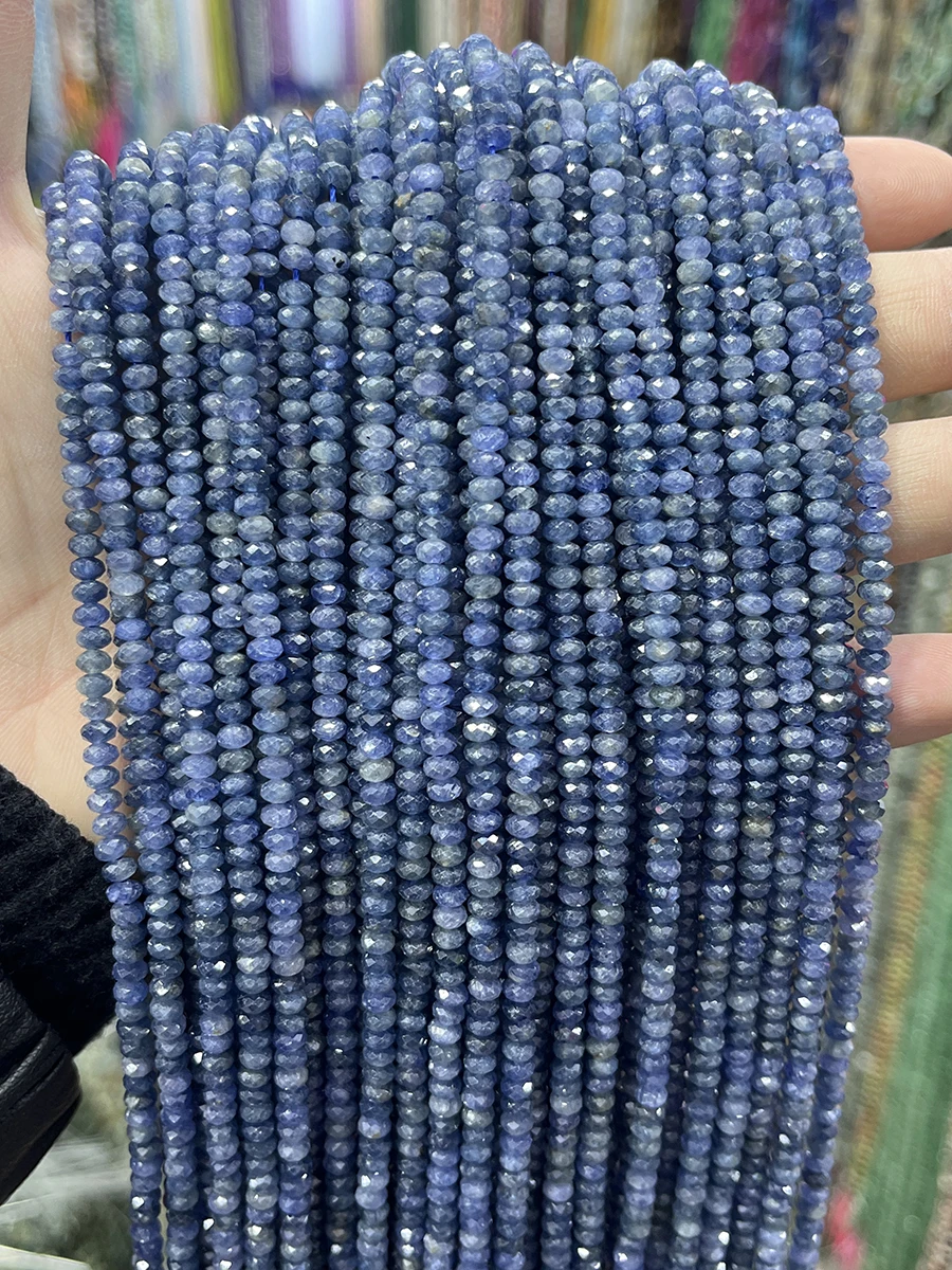 Natural Stone Faceted Sapphire  Beads Small Section Loose Spacer For Jewelry Making DIY Necklace Bracelet 15''  2x3MM 3x4MM