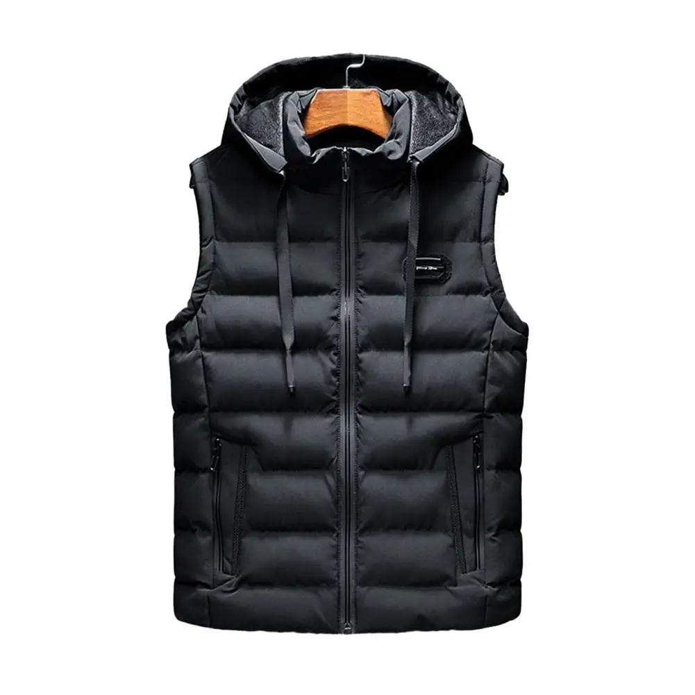 

Hooded New Spring Autumn Sleeveless Jacket Cotton Vest Padded Thick Warm Drawstring Windproof Warm Men Waistcoat chaleco hombre