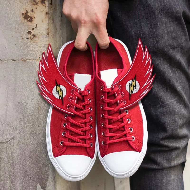 1 Pair Red Lightning Shoe Wings Embroidery DIY Charm Decorations For Sneaker Clothing Shoelaces Punk New Year Gift Accessory