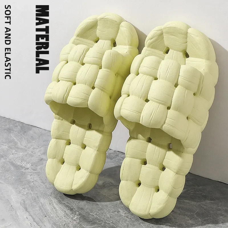 New Fashion Summer Sandals Women Weave Bathroom Slippers Hollow-out Sole EVA Slides Men Couple's Soft Sole Beach Shoes Slippers