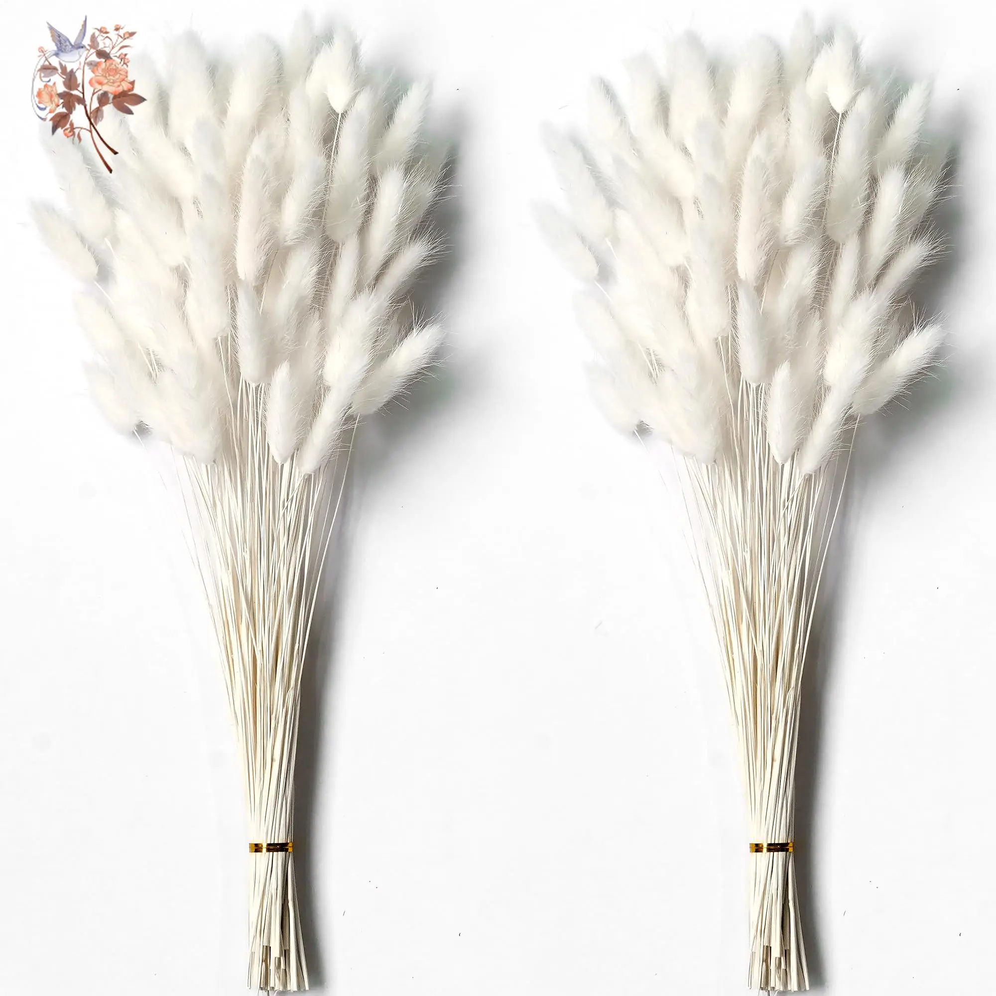 120 Uds. De colas de conejo blancas naturales, decoración de hierba, pompas, flores secas florales, hierba de Pampas para decoración de jarrón de mesa de boda bohemio para el hogar