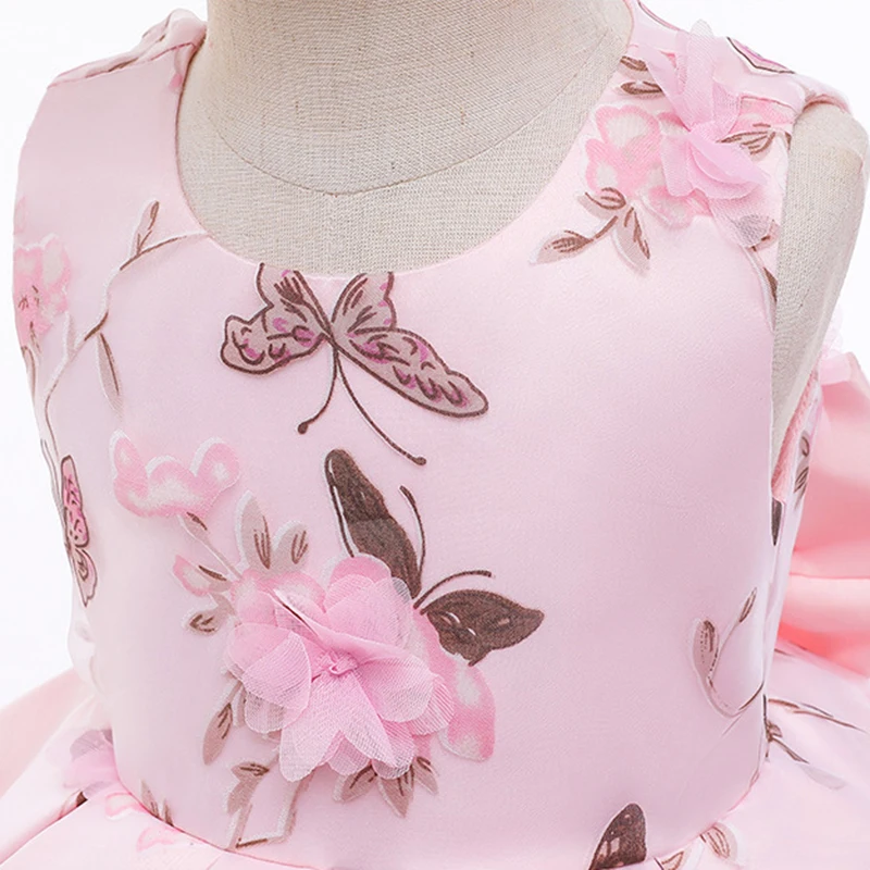 1 2 3 4 5 6 Years Old Flower Butterfly Girls Dress Summer High Quality Party Princess Dress Christmas Birthday Gift Kids Clothes