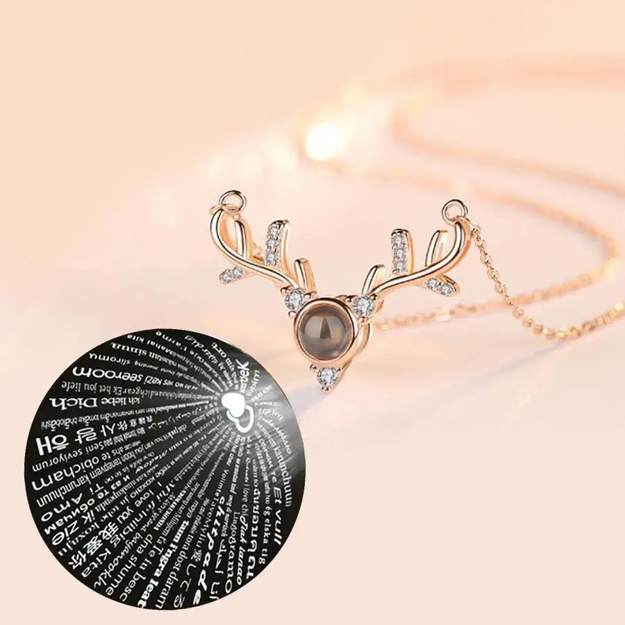 100 Languages ​​I Love You Projection Necklace Deer Antler Pendant Jewelry 2024 Hot Romantic Holiday Gift For Girlfriend Mom