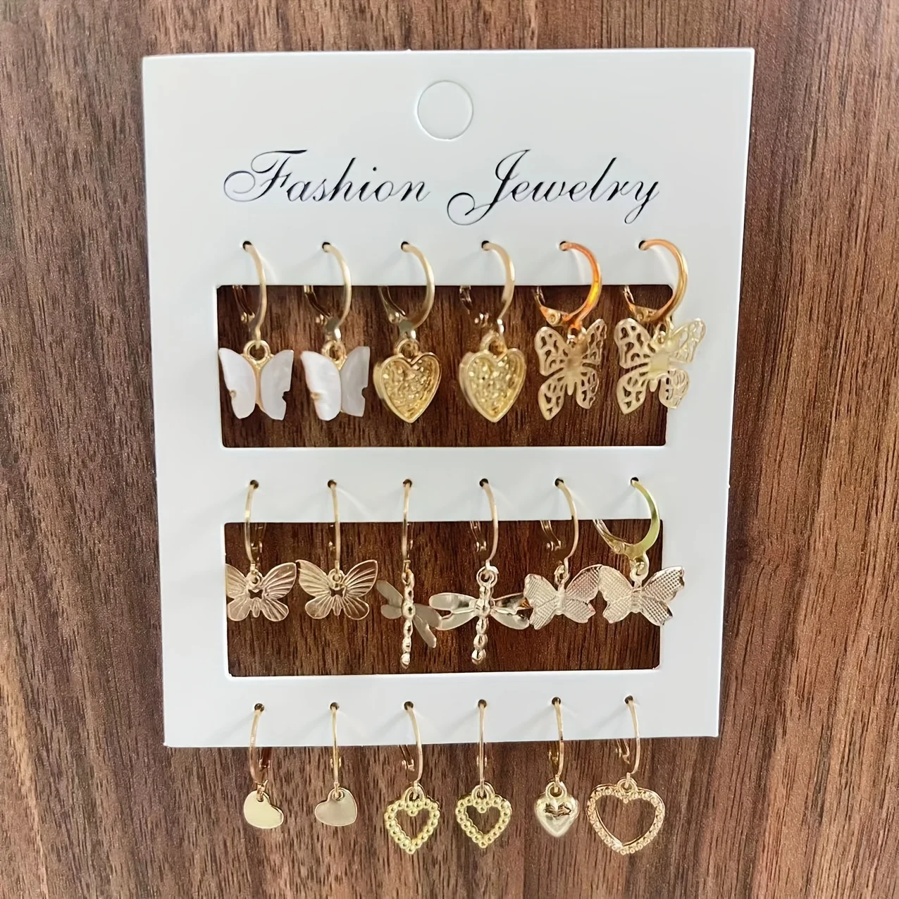 9 Pairs/ Set Exquisite Butterfly Heart Dragonfly Design Dangle Earrings Simple Vacation Style Delicate Holiday Earrings
