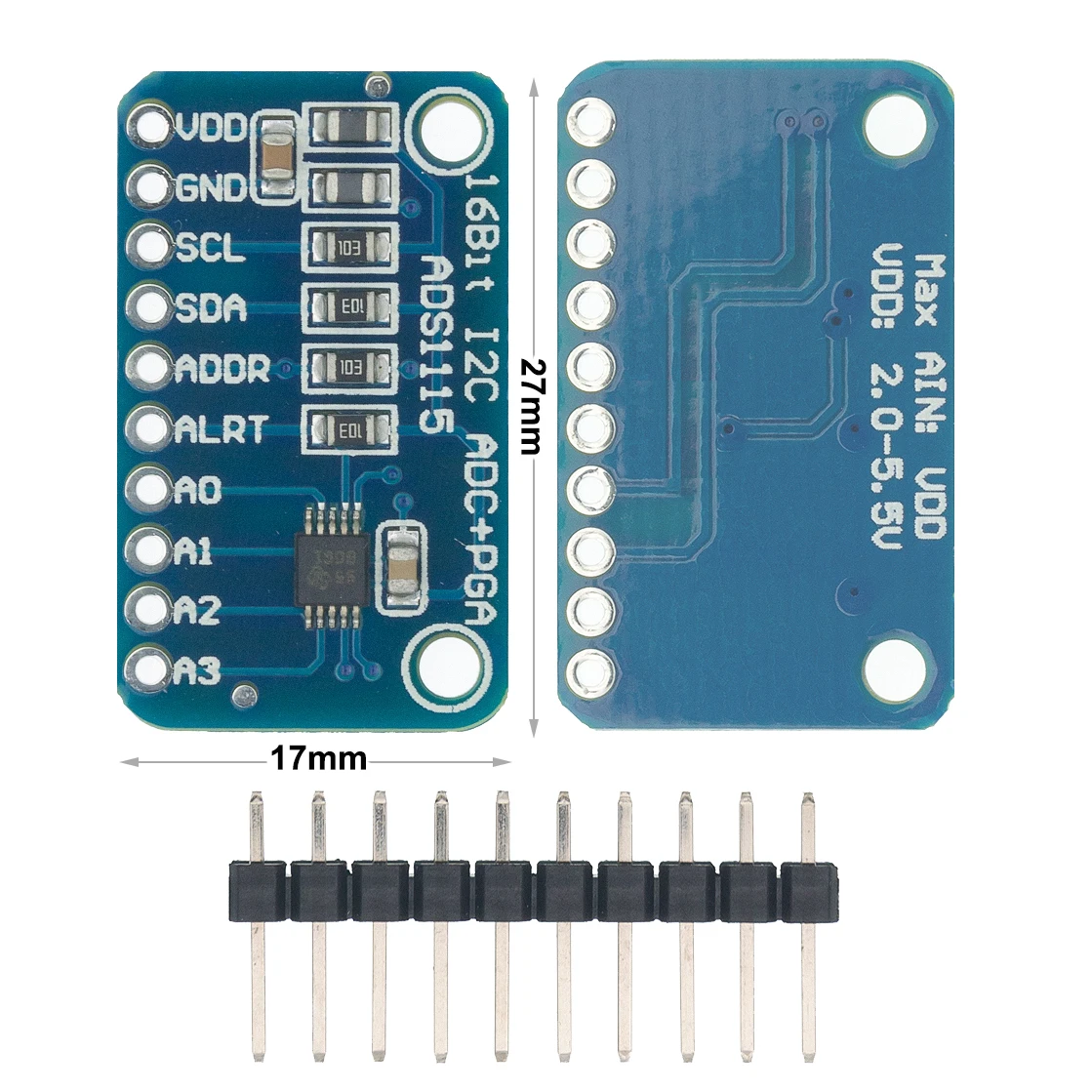 ADS1115 Ultra-Compact 16-Bit Precision Analog-to-Digital Converter ADC Development Board Module 4 Channel Pro Gain Amplifier RPi