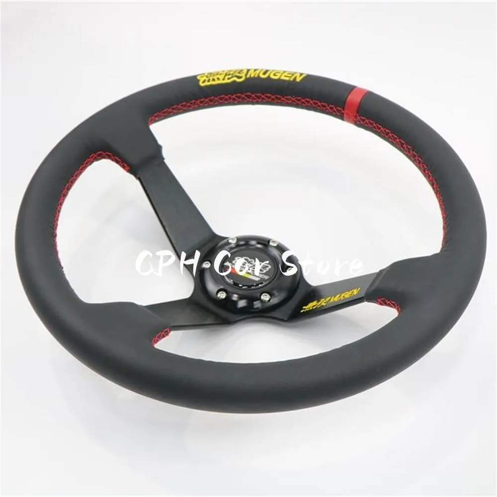 JDM 14 Inch 350mm Universal Racing Synthetic Leather Deep Drift Car Steering Wheel