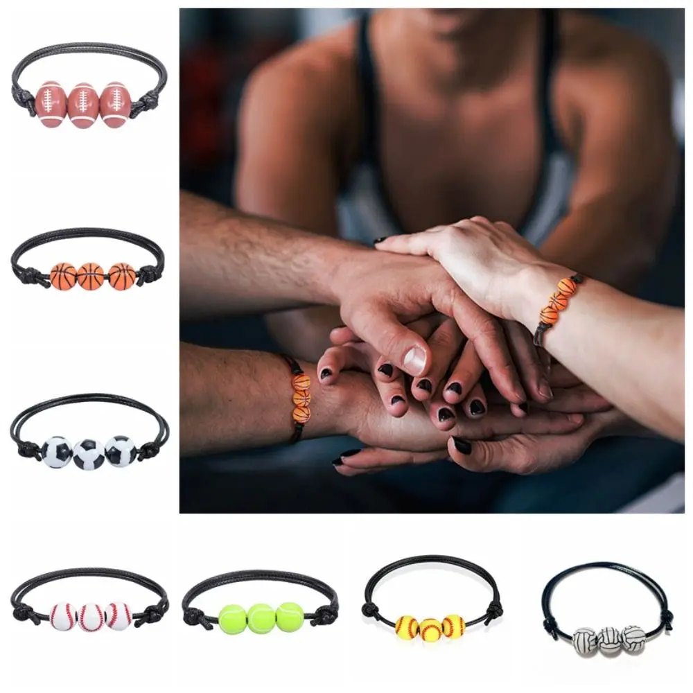 Handmade Basketball Baseball Bracelet Korean Style Resin Wax Line Woven Bracelet Volleyball Jewelry Accessories Rugby Bracelet