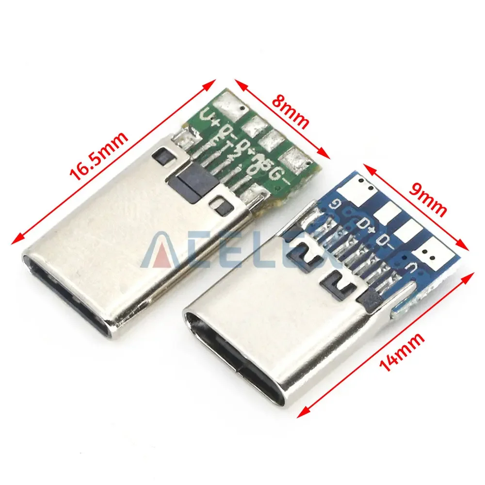 10pcs USB 3.1 Type-C Connector 12 24 Pin Female/Male Socket Receptacle Adapter to Solder Wire &Cable 24Pin Support PCB Board