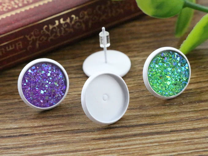 12mm 20pcs สีขาวต่างหู Studs,ต่างหู BLANK/ฐาน 12 มม.แก้ว Cabochons,ปุ่ม; ต่างหู Bezels (L2-02)