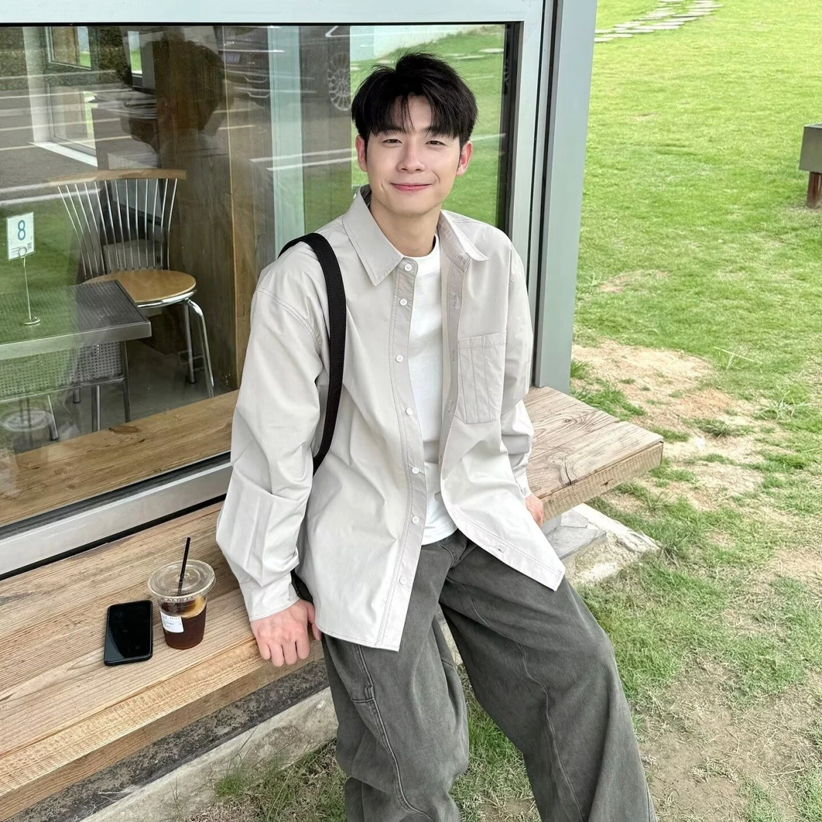 

American Sle Men's Long Sve Casual irt Trendy Spring Autumn Large Size High End Feeling Loose Fit Faionable Clothing