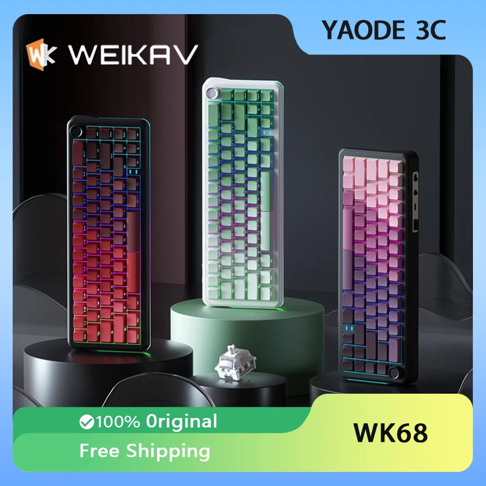 

Weikav WK68 Mechanical Keyboard Tri Mode Wireless Keyboard Custom Hot Swap RGB 4000mAh Knob Gaming Keyboard PC Gamer Accessories