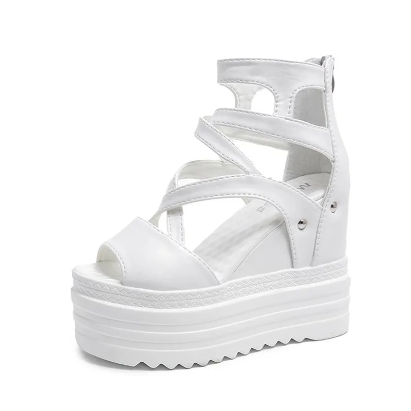 

Fashion NEW Wedges 13cm Super High Heels Sandals Thick Bottom Height Increase Cross Strap Fish Mouth Women Shoes Casual Sandales