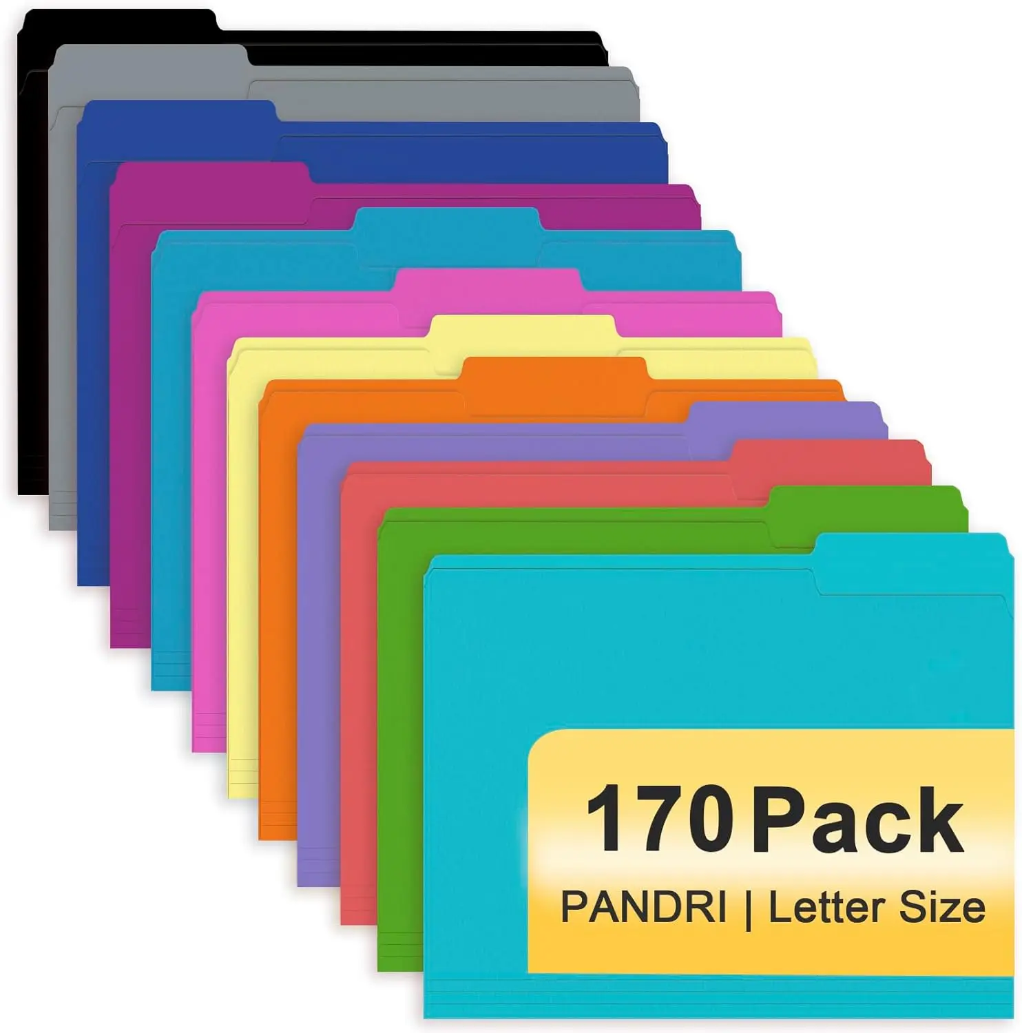 

170 Pack Colored File Folders, Letter Size with 1/3 Cut Tab, Assorted 12 Colors for Office School Organization