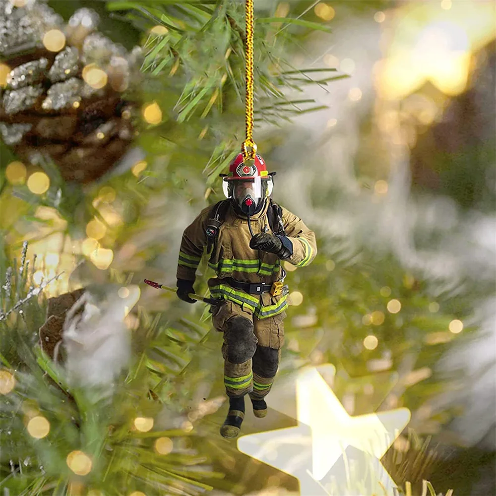 2d Acrylic Firefighter Hanging Ornament Christmas Tree Decoration Creative Fireman Pendant New Year 2024 Home Festival Gift image 5