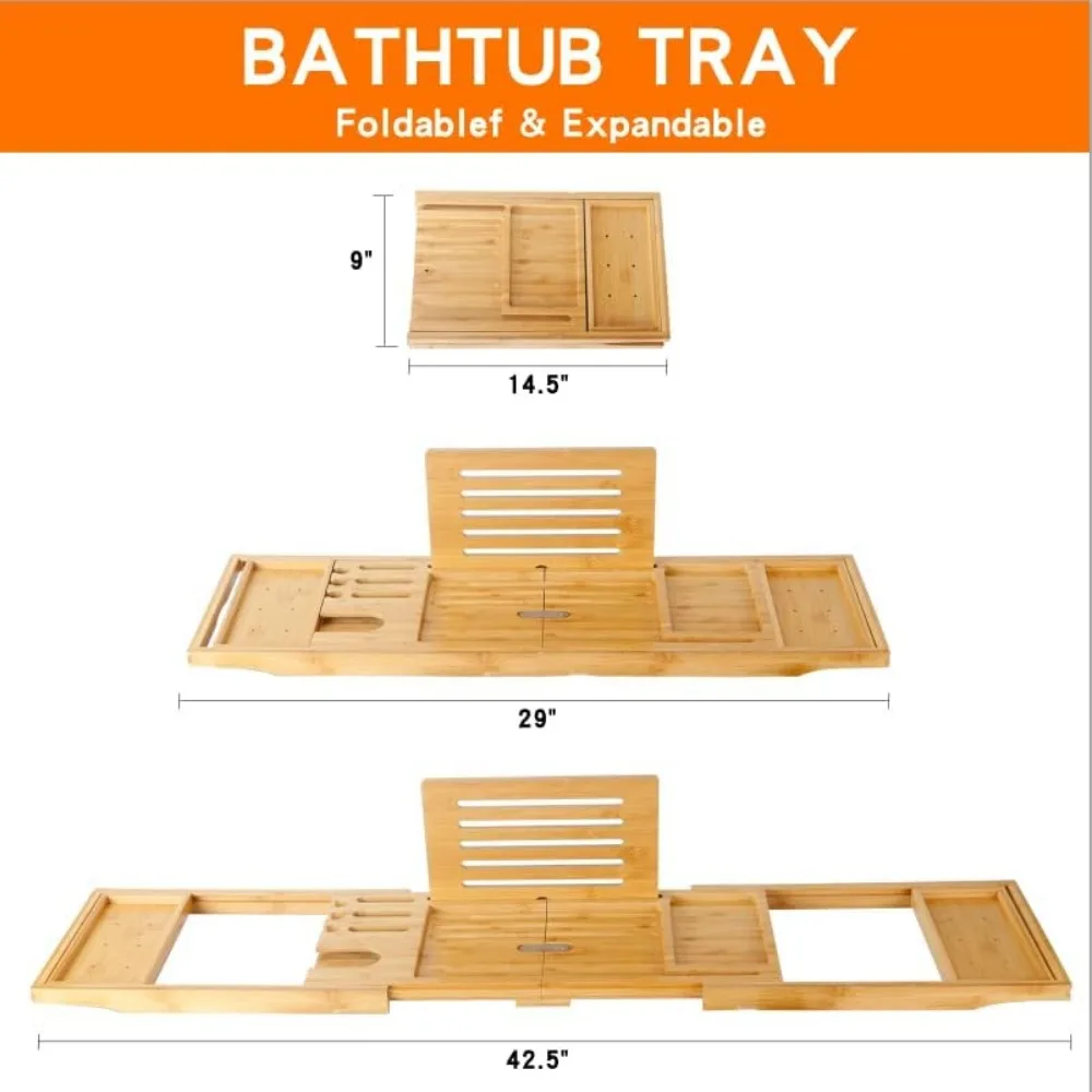 Expandable Bathtub Tray with Pillow, Foldable Bath Caddy for Relaxation, Luxury Spa Accessories