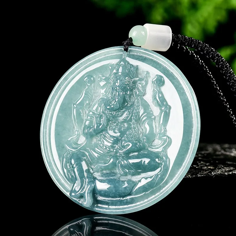 

TIMESWIND Natural A-type Jade Blue Elephant God Pendant Wealth Women Necklace with Certificate
