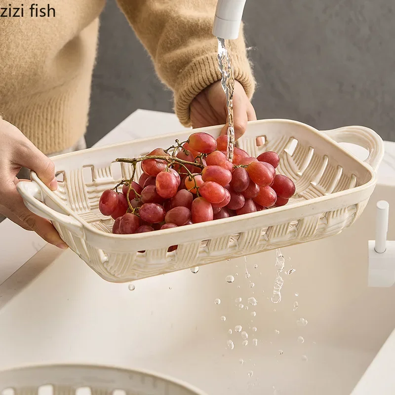 

Weave Ceramic Fruit Tray Fruit Basket Nut Fruit Bowl Living Room Coffee Tables Candy Snack Storage Tray Kitchen Tableware