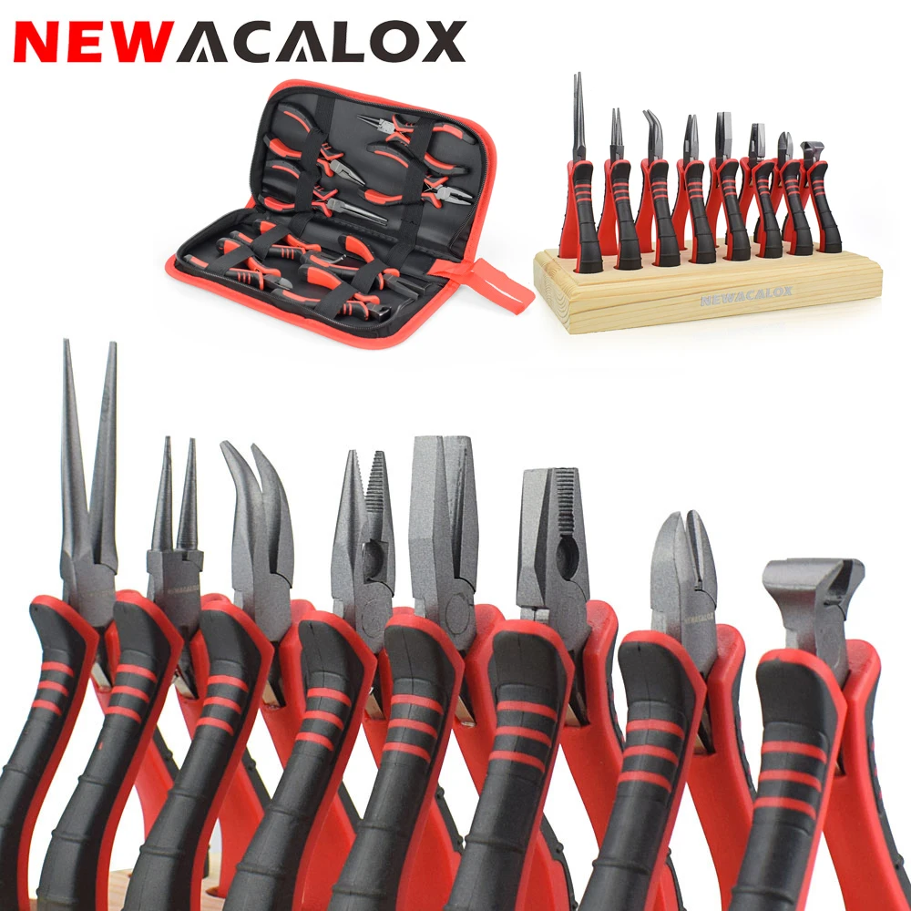 Newacalox 8 pçs mini alicates conjunto jóias fazendo miçangas fio 4.5 Polegada alicate cortador de fio manual alicate diagonal diy conjunto alicate