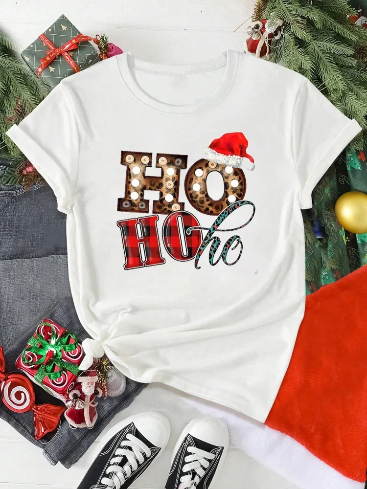Women Christmas Santa Claus Printed T Shirt Christmas Xmas Cartoon Top Tshirt Harajuku Fashion New Year T-shirt Clothing