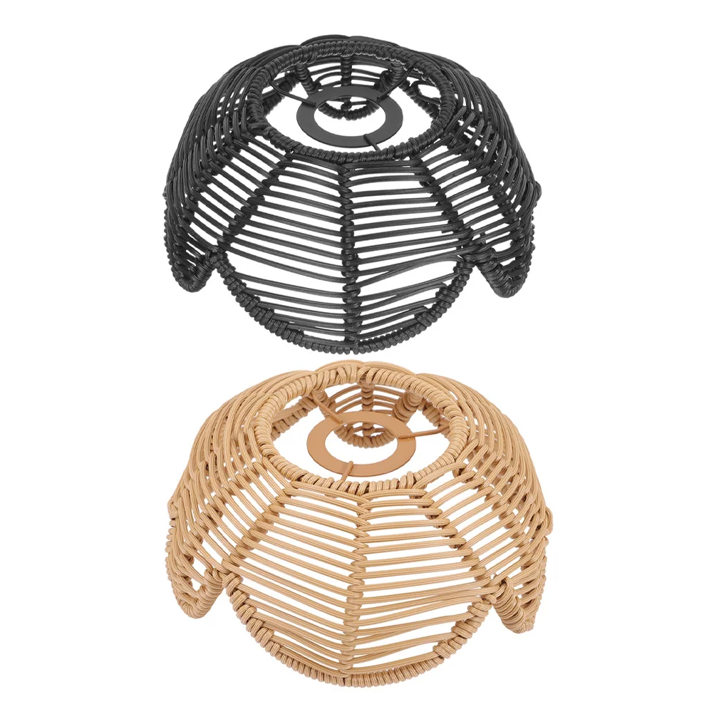 

2pcs Lotus-Shaped Woven Lampshade Imitation Rattan Pendant Light Cover Rustic Ceiling Lamp Shade For Living Room Bedroom