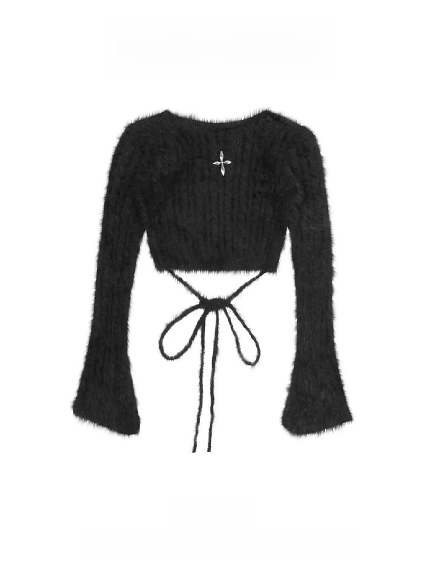 

Мягкий уютный вязаный свитер для женщин, облегающий, с рукавами-колокол, пушистый топ, модный повседневный теплый осенний свитер для подростков