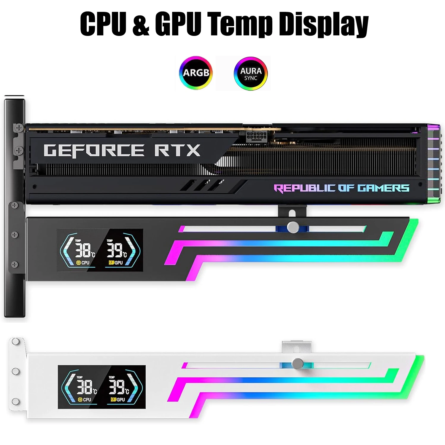 

ARGB GPU Support Bracket with CPU GPU Temperature Display Adjustable Graphics Card Holder Anti Sag GPU Stand 5V 3Pin Addressable