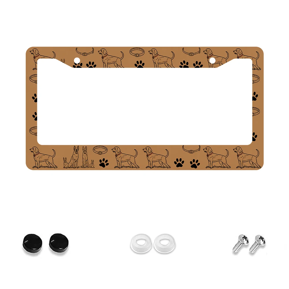 

1pc Brown 2-Hole License Plate Frame with Dog and Paw Print Pattern, Aluminum Material, 6x12 Inches, Includes Screw