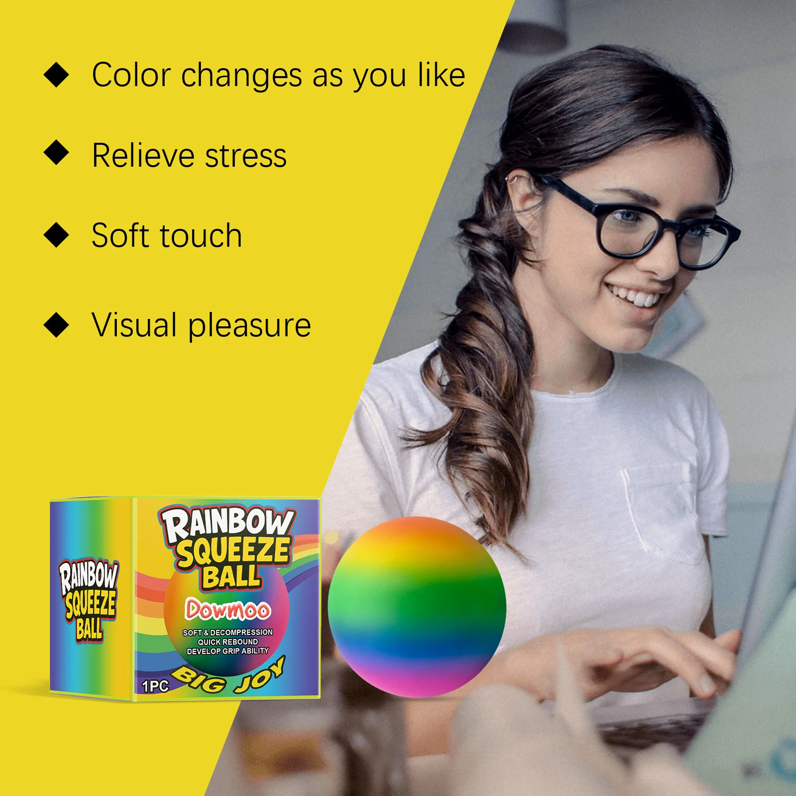 Balle anti-Stress Squishy arc-en-ciel – Jouet Fidget à montée lente, jouet à presser doux pour adultes et enfants, Durable et Non déformable