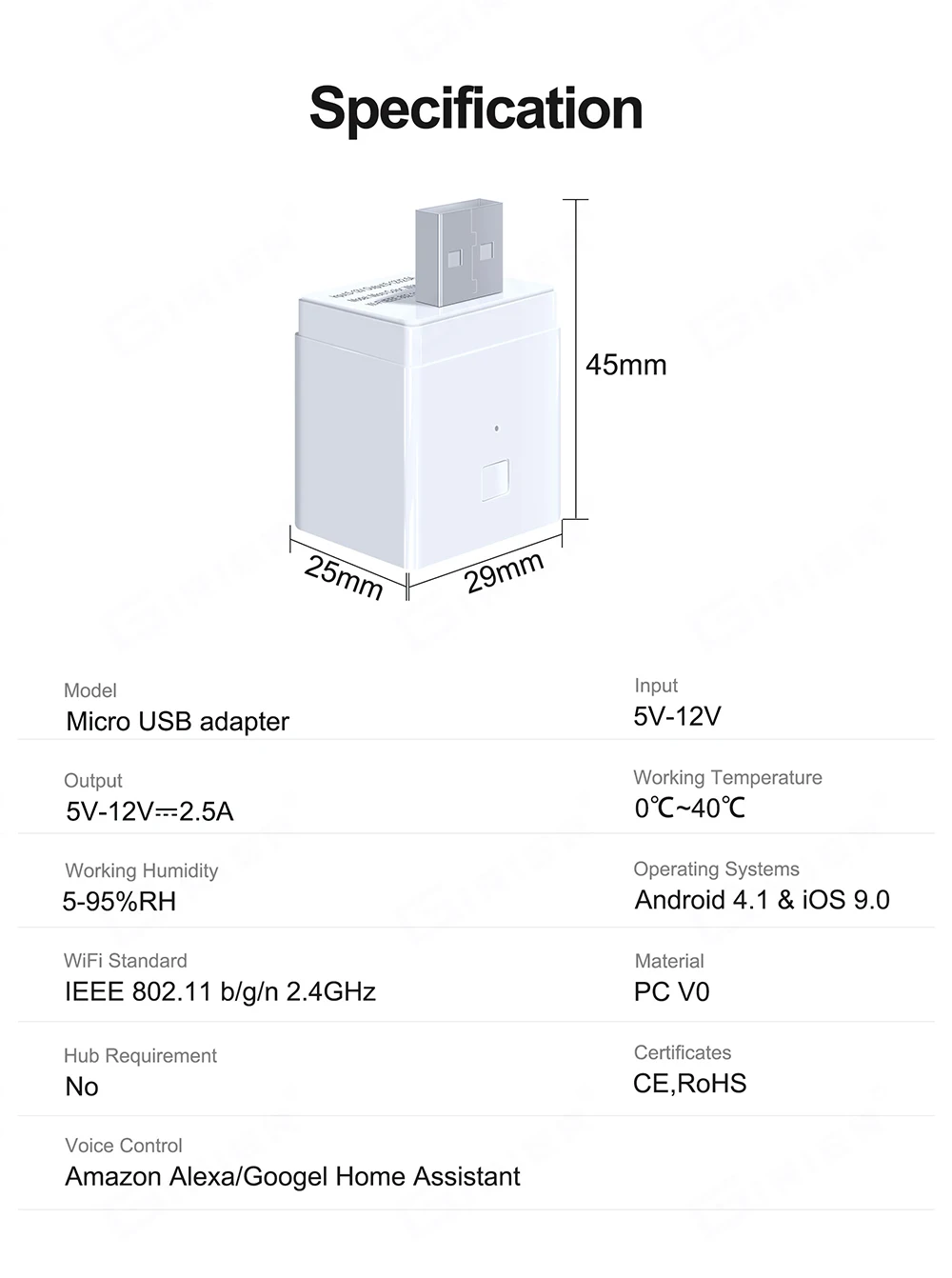 Tuya Smart Micro USB Adapter Switch 5V WiFi Mini USB Power Adapter Works with Alexa Hey Go Ogle Alice for Smart Home