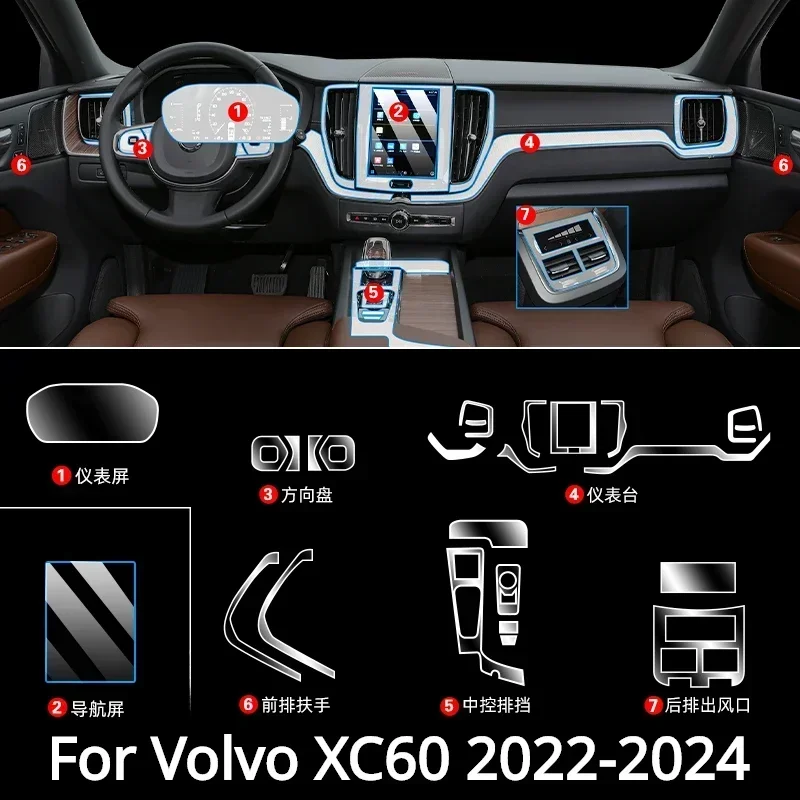 Para volvo xc60 2024 2023 2022 acessórios filme interior do carro transparente tpu painel de engrenagem gps console central ppf proteção adesivo