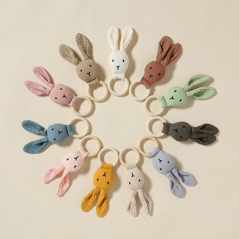 

Cotton Rabbit Ear Baby Rattle BPA Free Wooden Newborn Handhold Teething Toys Handmade Baby Grasping Molar Sensory Rattle Teether