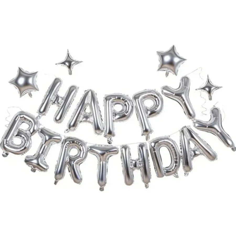 Happy Birthday Balloons Banner Sign Mylar letter Party Decoration Include Aluminum Foil Four Five Pointed Star for Kid Men Women