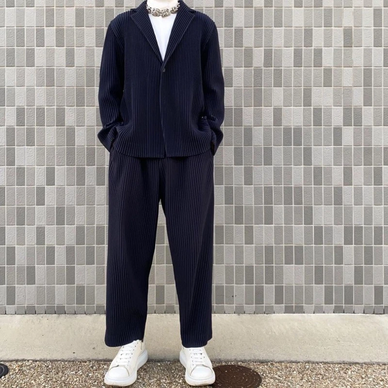 ISSEY 2026 New Arrival Japanese Miyake Pleated Pants Draped Straight-Leg Loose Wide-Leg Casual Trousers Men's Fashion