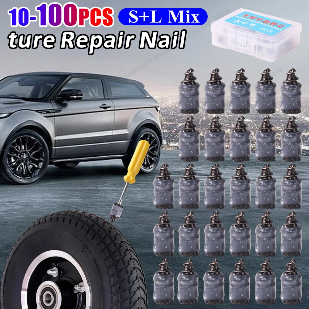 

10-100Pc Car Tyre Repair Rubber Nail Set Universal Car Motorcycle Tyre Repair Nails Truck Scooter Bike Tire Puncture Repair Tool