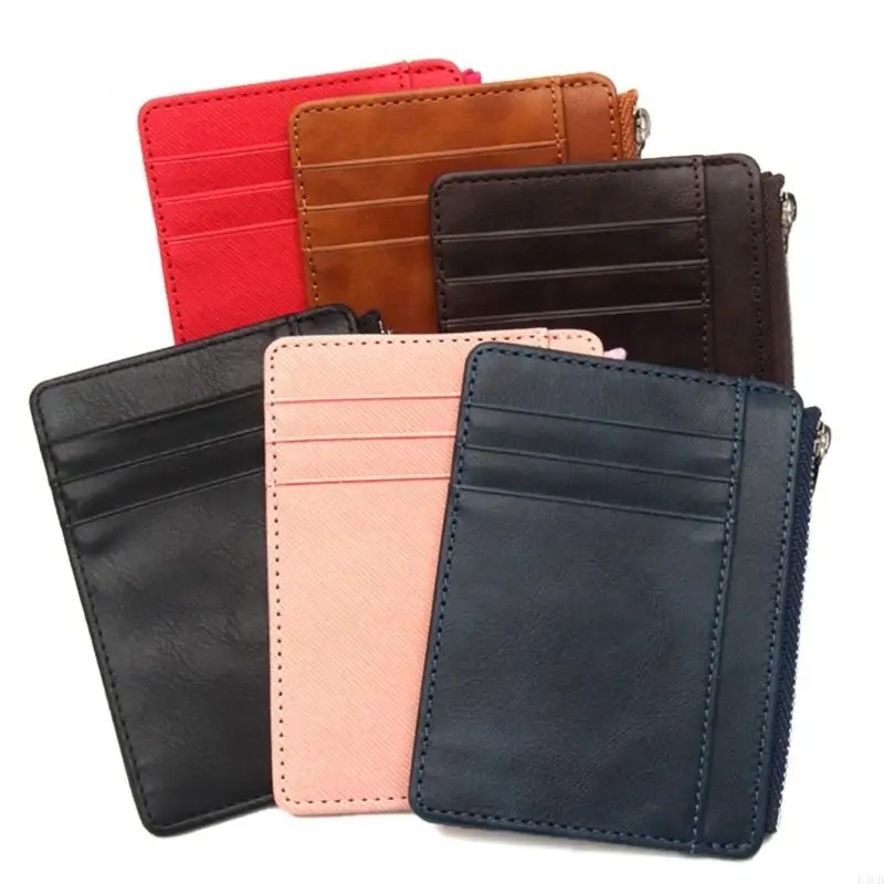 H3CB Compact Blocking Zippered Card Holder PU Leather Short Wallet Coin Purse Change Pocket for Secure Travel and Daily Use