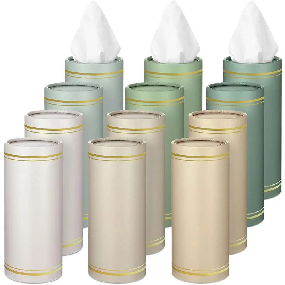 

12 Pack Car Tissue Cylinder Holder Bulk with 3 Ply Facial Tissues, Round Napkin Holders for Cup Holder Cylinder Travel Paper
