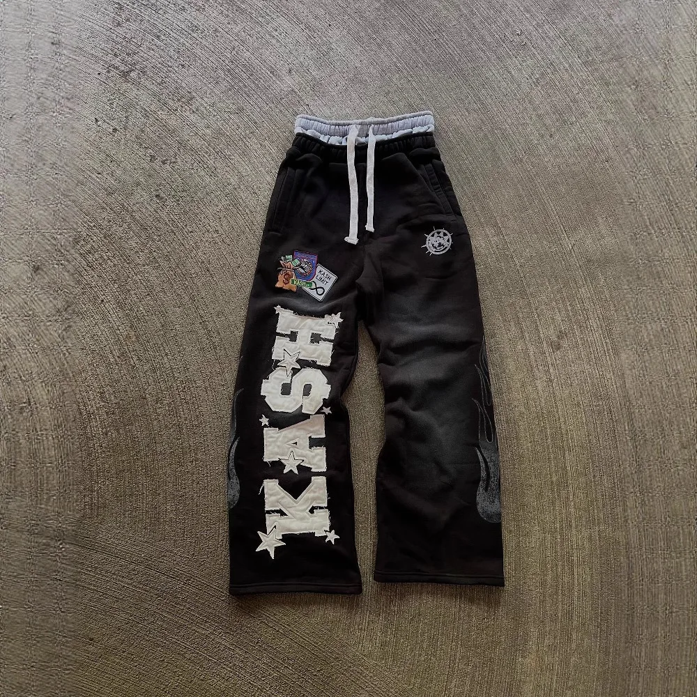 

Y2K New Double Waisted Sweatpants Mens Womens Harajuku Retro Letter Graphics Embroidered Gothic Straight Casual Pants Trousers