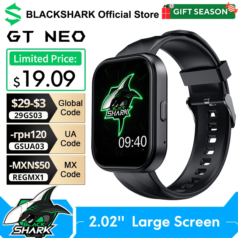 Global Version Black Shark GT Neo Smart Watch 2.02\'\' Large Display spO2 Monitor IP68 Waterproof Smartwatch 100+ Sport Mode