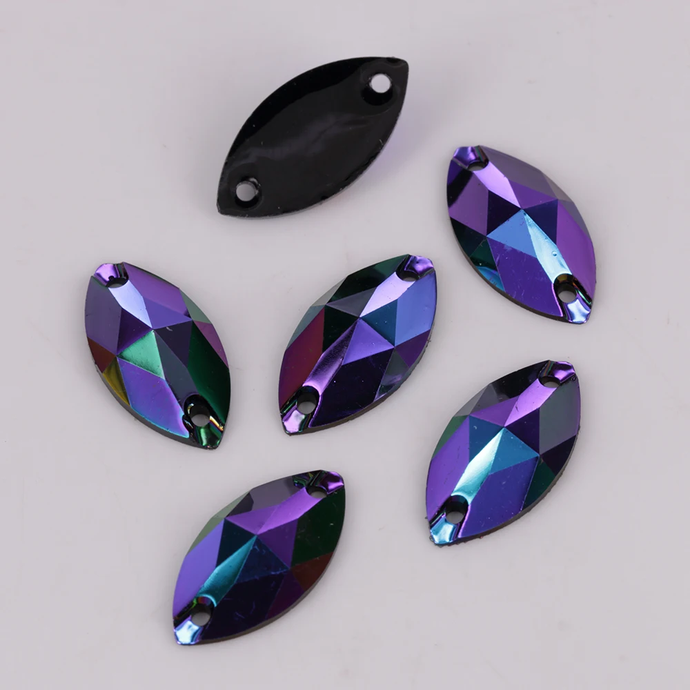 Marquise RESIN Sew On Stones, 6x12mm,7x15mm,9x18mm,11x24mm Jet Color AB Flatback Marquise Sewing On Stones for DIY Decorations