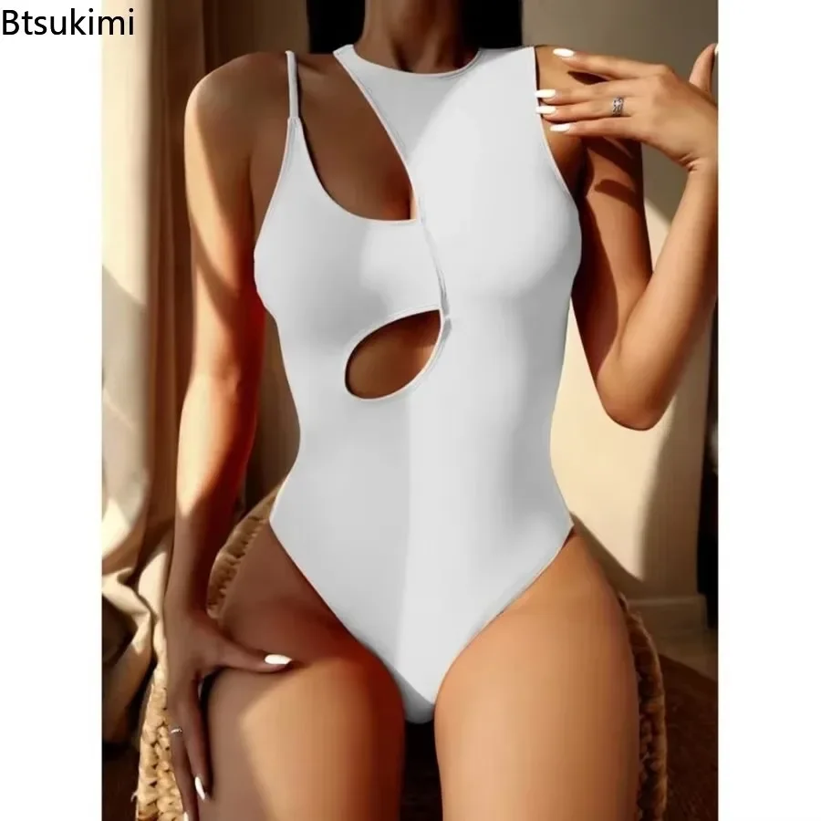2025 feminino sexy biquinis de uma peça oco para fora maiô para gilrs irregular bodysuit alça de ombro único roupas de praia feminino
