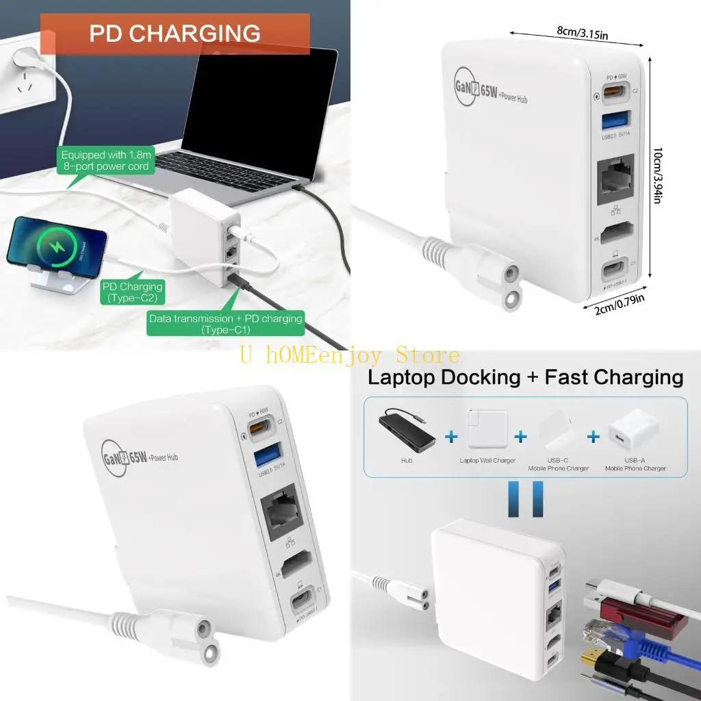 

B0KF Compactly USB Charging Charging Dock with PD60W Fast Charging and HDMI1.4 4K30HZ Output Functionality Accessories