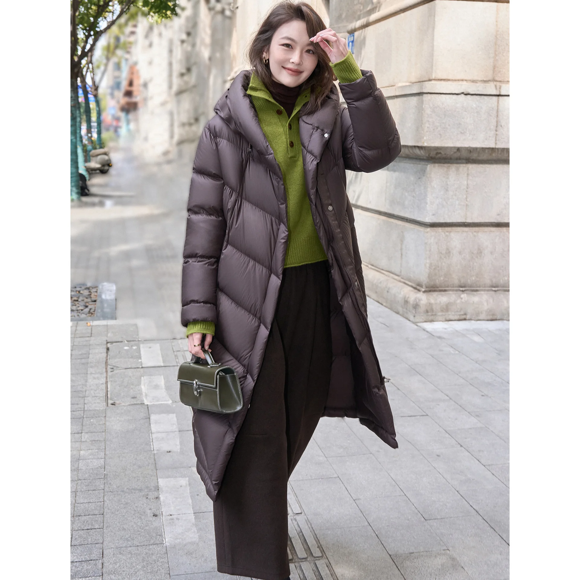 

Женская утепленная зимняя куртка Rong Tai 90 с капюшоном, на белом гусином пуху, теплая и уютная верхняя одежда