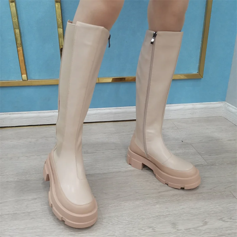 Meotina Ins Designer Women Knee high Boots Genuine Leather Riding Boots Platform Chunky High Heel Long Boots Autumn Winter 2022