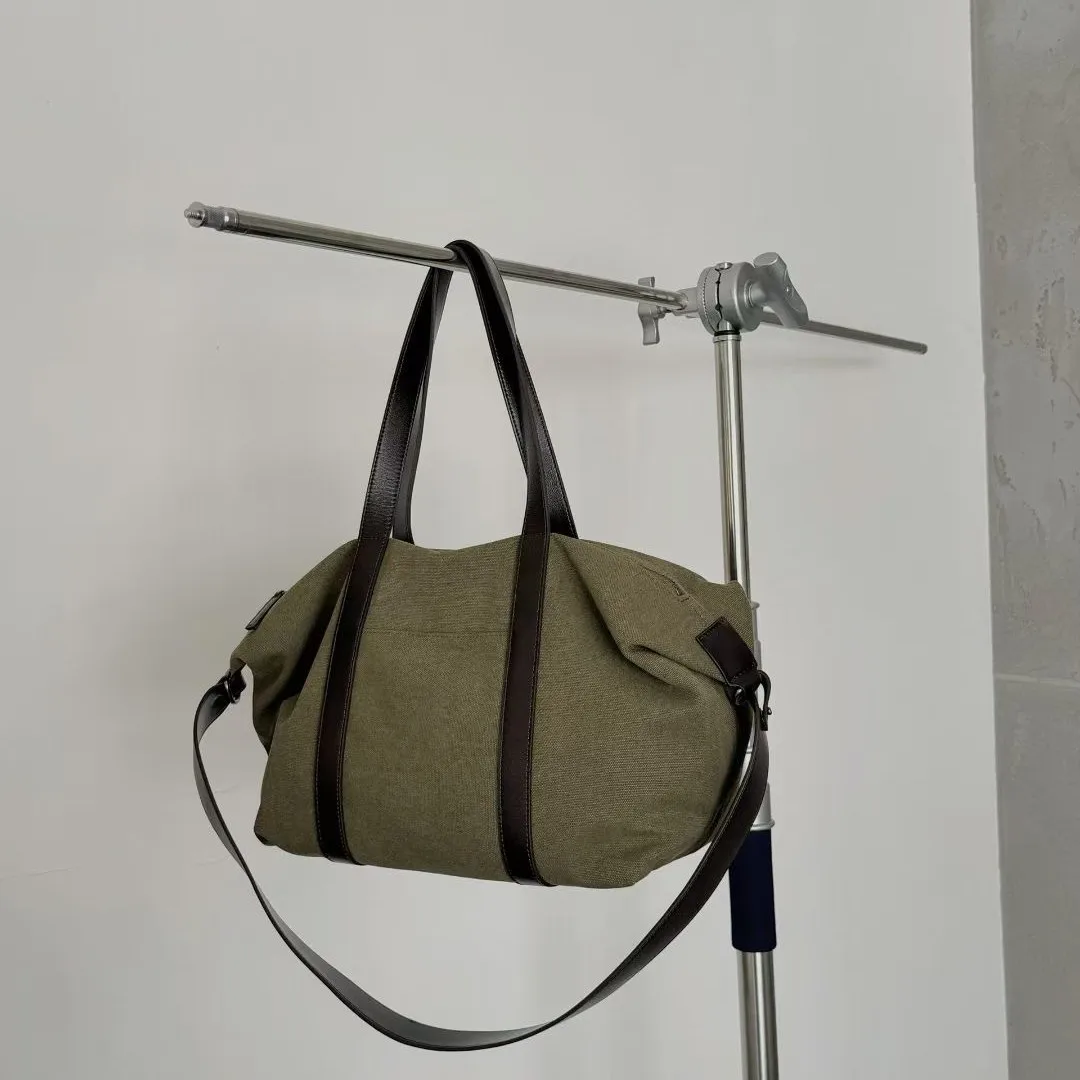 

Canvas Casual Handbag 2025 New Niche Design Cowhide Splicing Contrast Large Capacity Women's One-Shoulder Crossbody Bag