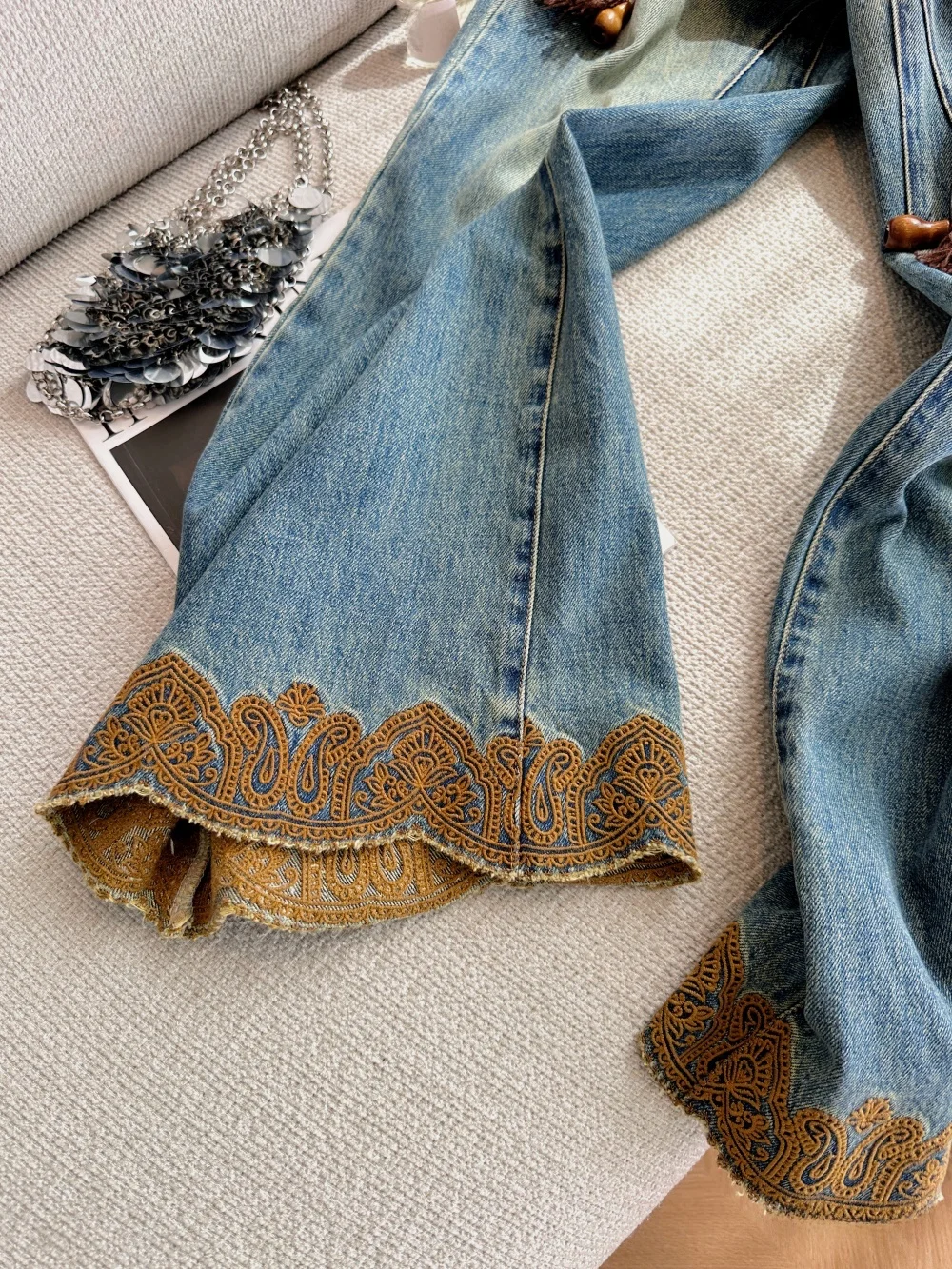 Retro Waed Embroidered Denim Jeans Men's Loose Wide Leg Pants Vintage Feel Casual Comfortable Slimming Autumn Faion