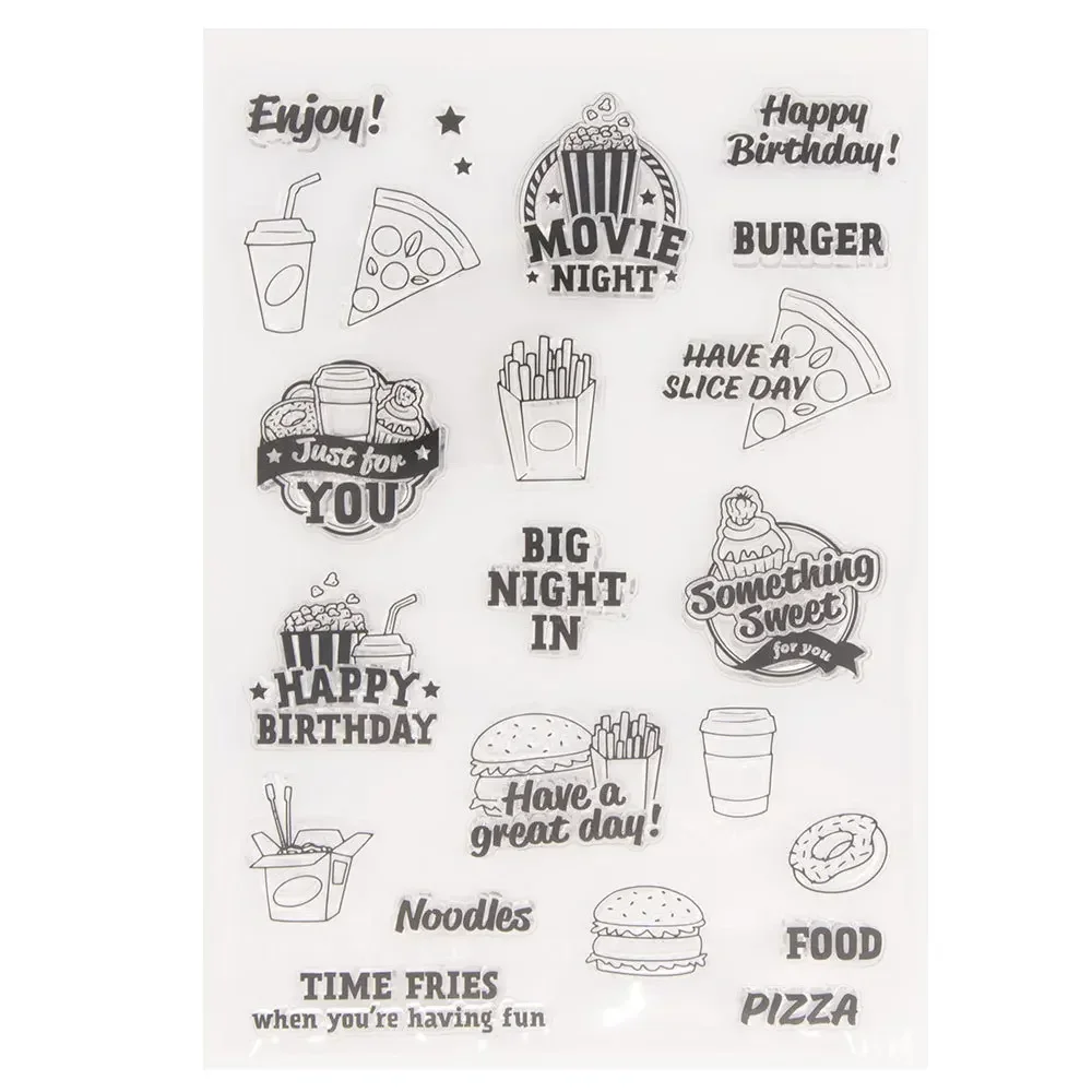 Food Pattern Clear Stamps Silicone Stamp CardsHave A Great Day Hamburger, Pizza Rubber Stamps for Card Making and Scrapbooking