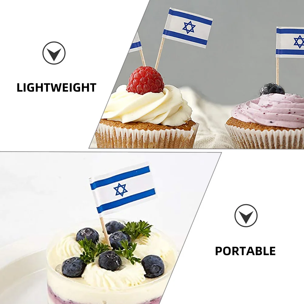 200pcs Israel Flags Toothpick Cupcake Toppers Israel Cake Decorations Mini Israel Flag Cake Picks toothpick flags for cake