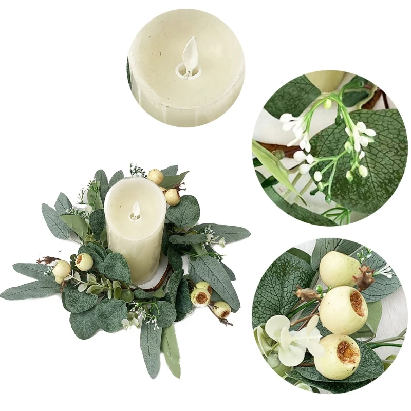 25cm Artificial Greenery Wreath For Candlestick Garlands Wreath Candle Rings Wedding Party Christmas Centerpiece Decor
