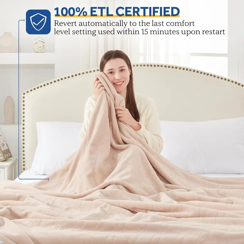 SEALY Electric Blanket King Size, Flannel Heated Blanket with 10 Heating Levels & 1-12 Hours Auto Shut Off, Heating Warm Blanket